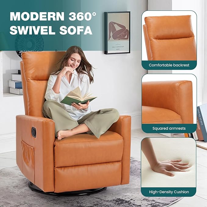 Smug Swivel Rocking Recliner Chair with Extra Large Footrest High Back Upholstered Glider Nursery Chair for Living Room Bedroom &amp Nursery Comfortable Deep Seat for Relaxation Brown