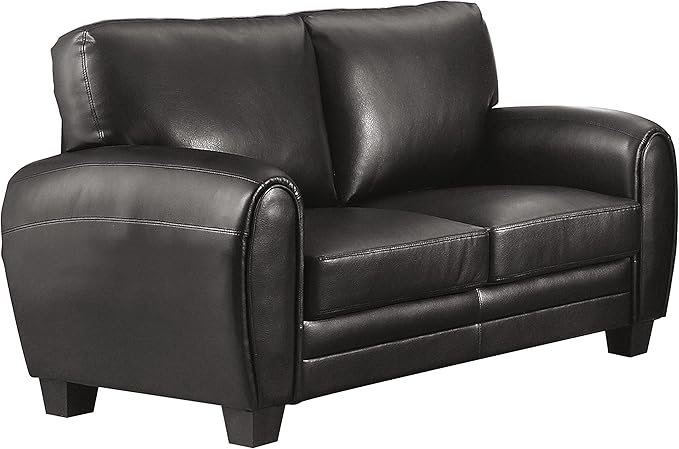 Homelegance 61.5W Rubin Modern Loveseat with Track Arms Foam Cushions Comfort 2 Seater Couch Faux Leather Love Seat for Living Room Apartment Office Easy Assembly Black