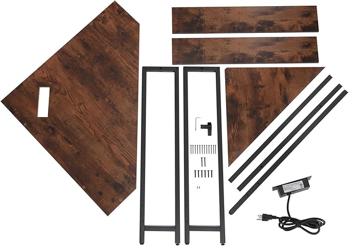 Corner Computer Desk 26.77”*29.53 Corner Table with Outlets Triangle Desk with Storage for Home Office Workstation Living Room Bedroom Rustic Brown