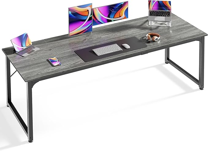 Huuger Computer Desk 70 Inch Office Desk Gaming Desk with Storage Writing Desk Work Desk for Home Office Study Long Simple Desk Large Legroom Metal Frame Grey
