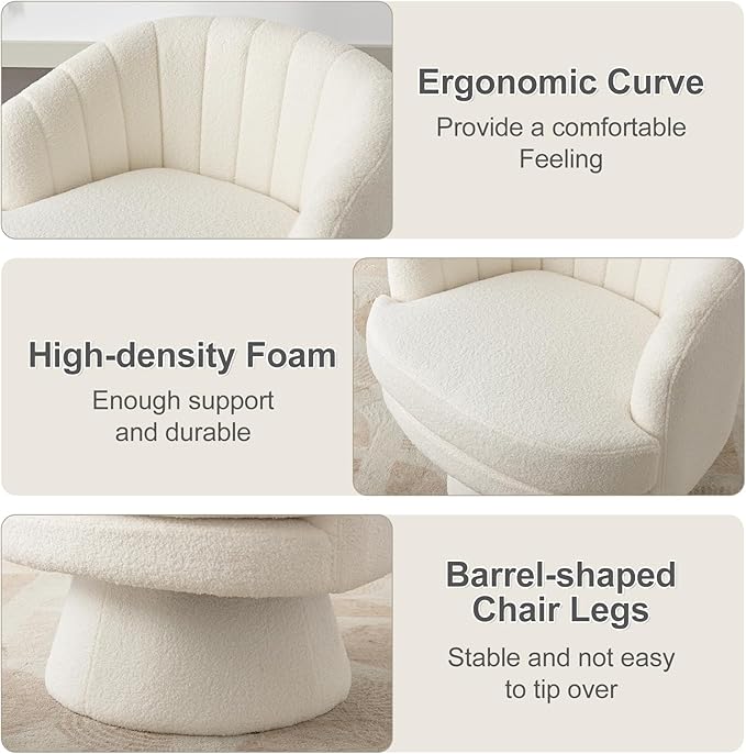 INZOY Swivel Accent Chair with Armrest Set of 2 Sherpa Teddy Barrel Vanity Chairs Modern 360 Degree Swivel Chair with Curve Back Armchair for Living Room Bedroom Small Spaces (Beige)