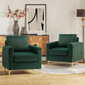 HULALA HOME Velvet Accent Club Chairs Set of 2 Modern Velvet Armchair Upholstered Accent Club Chairs Sofa Chairs with Gold Metal Legs Mid-Century Barrel Leisure Comfy Reading Armchair Green