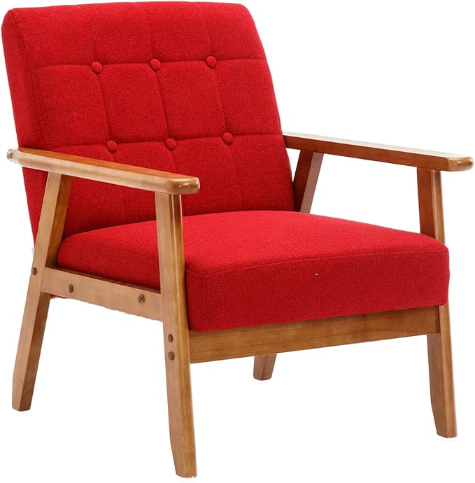 Leisure Chair with Solid Wood Armrest and Feet Mid-Century Modern Accent Chair for Living Room Bedroom