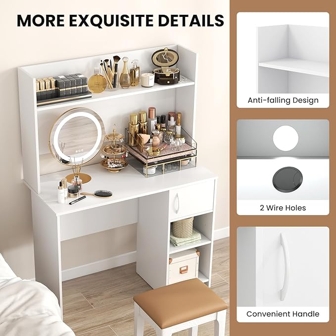 Tangkula Computer Desk with Hutch Home Office Desk with Raised Display Shelf &amp 2 Open Shelves Cabinet with Door Cable Management Holes Modern Laptop PC Desk Study Writing Desk for Bedroom