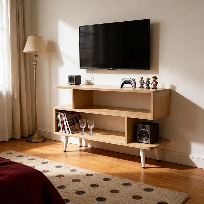 Lightdot TV Stand for TVs to 35'' Modern Entertainment Center with 3 Open Storage Shelf Sturdy Media Console Table for Living Room/Entrance/Sofa Cabinet Apartment Easy Installation-Walnut