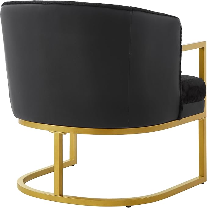 Modern Accent Chair with Gold Metal Frame Cozy Armchair Upholstered Reading Chair with Ergonomic Curved Backrest for Living Room Office (Black-36)