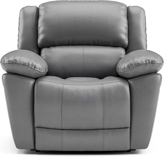 Furniture of America Sorin Modern Leather Recliner Chair with Pillow Armrests and High Density Foam Reclining Sofa Comfortable Couch for Living Room Office FSC Certified Dark Gray