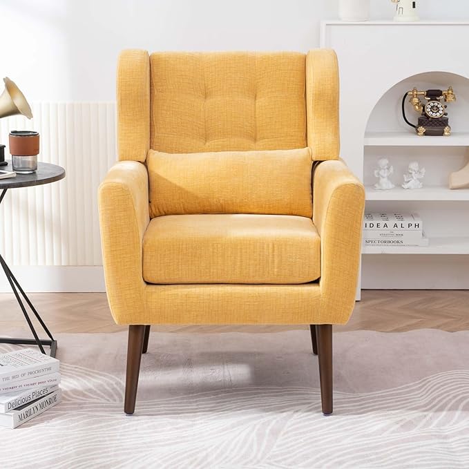 Modern Accent Chair&ampWingback Chair&ampLiving Room Chairs ComfySmall Arm Chair&ampClub Chair&ampSide Chairs for Living RoomSingle Chairs Living Room with Waist Pillow for Small SpaceOffice (Y