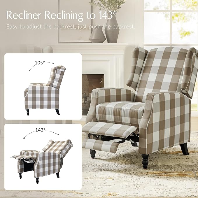 Mid Century Modern Wingback Recliner Chair Upholstered Push Back Recliner Sofa Lounge Armchair for Living Room Home Theater Accent Chairs Recliners Couches