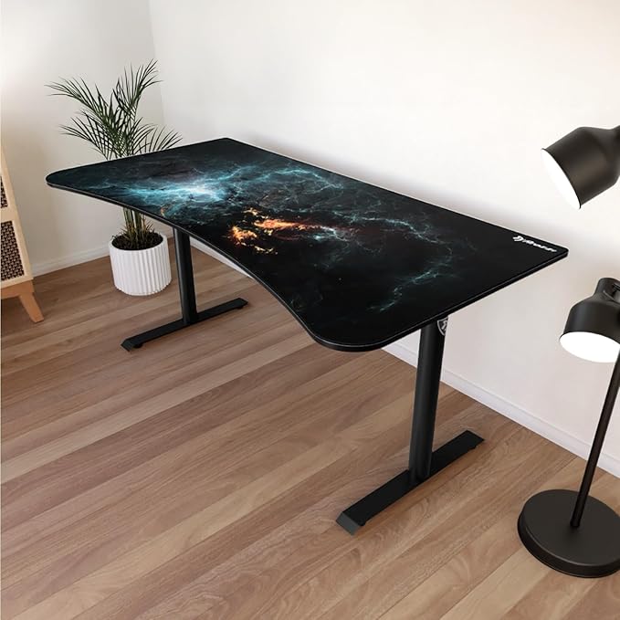 Arozzi Arena Special Edition Ultrawide Curved Gaming and Office Desk with Full Surface Water Resistant Desk Mat Custom Monitor Mount Cable Management Cut Outs - Omega