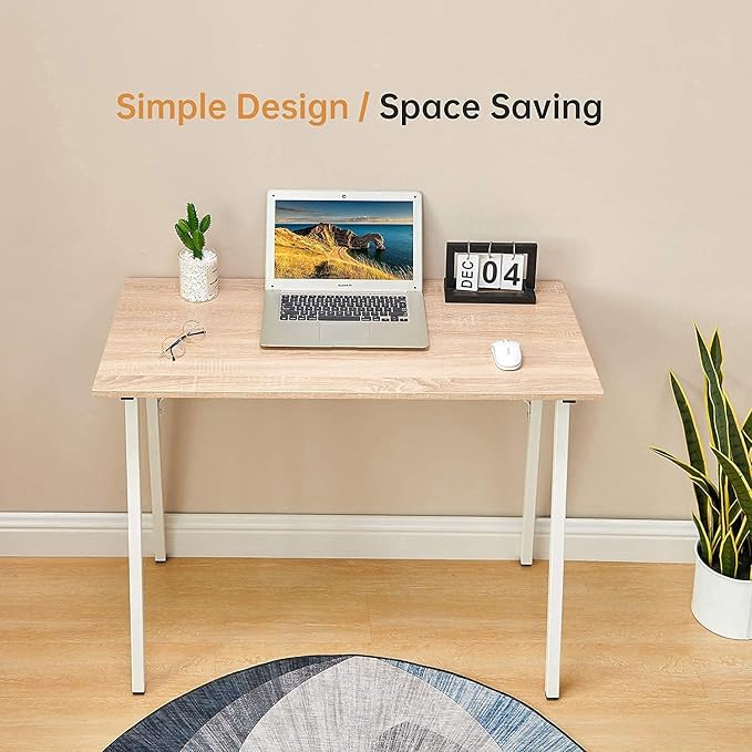 Small Computer Desk Study Writing Table for Home Office I Shaped Black Modern Desk Office Laptop Desk Sturdy Work Table PC Wood Computer Table Gaming Desk with Black Metal Frame - 39.4L* 18.9W* 29.1H