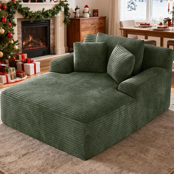Avenix 66 Oversized Boneless Chaise Lounge Chair IndoorCorduroy Comfy Oversized Reading Chair Boneless Couch Bed ChairNo Assembly RequiredGreen