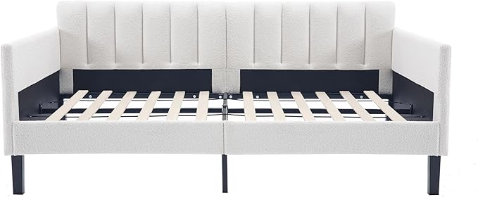 Christopher Knight Home Elena Twin Size Upholstered Daybed Futon Sofa Bed Ribbed Tufted Backrest Lavish Modern Design Couch Bed Frame for Bedroom Living Room Guest Room Apartment Ivory Boucle