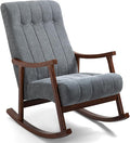 AVAWING Upholstered Rocking Chair with Fabric Padded Seat Comfortable Rocker Solid Wood for Living Room Modern High Back Armchair for Adult Dark Grey