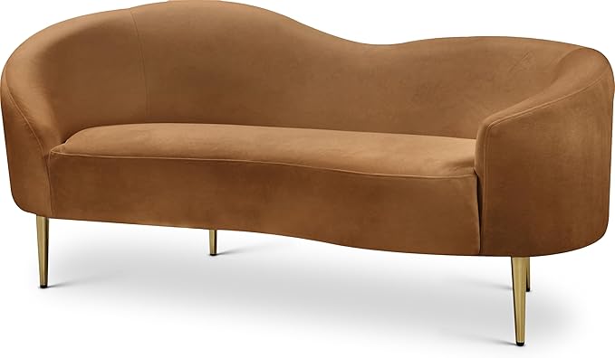 Meridian Furniture 659Saddle-L Ritz Collection Modern | Contemporary Upholstered Loveseat with Rich Saddle Velvet Gold Metal Legs Curved Contemporary Design 67 W x 31.75 D x 30.5 H Saddle
