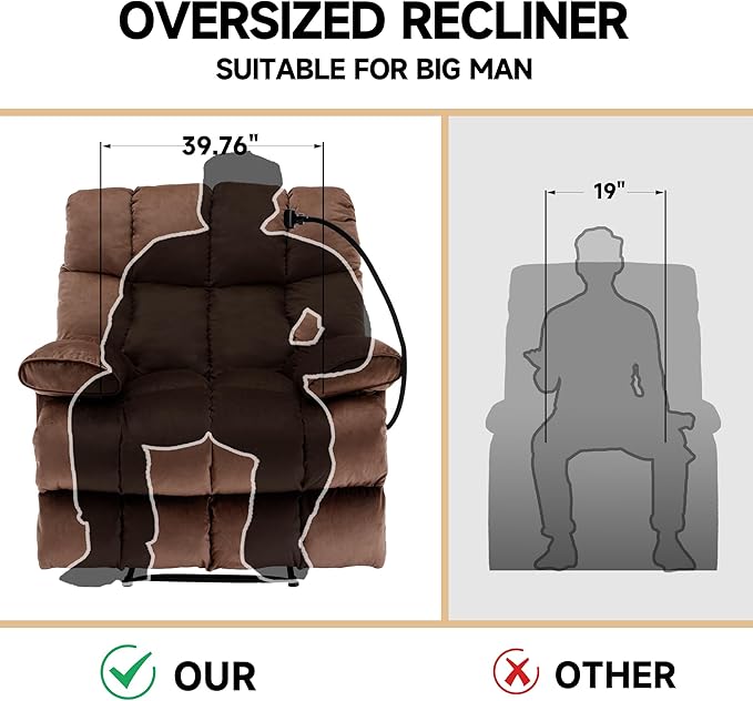 Euthymia Oversized Recliner Chair Big and Tall Recliner Chairs for Adults 400LBS Large Recliner Chair Extra Wide Recliner for Living Room Brown