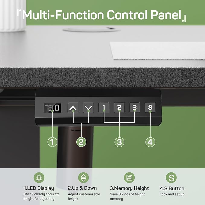 Electric Height Adjustable Standing Desk 48x24 Inches Ergonomic Sit-to-Stand Rising Computer Table for Home Office