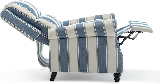 Wingback Recliner Chairs Set of 2 Upholstered Pushback Recliner Chair Comfy Fabric Armchair Push Back Recliner with Wood Legs Rivet Trim Accent Chair for Living Room Bedroom Navy Stripe