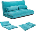 KOMFOTT Foldable Floor Lazy Sofa with 2 Pillows 6-Position Adjustable Reclining Sofa Sleeper Bed Convertible Futon Couch Bed Floor Couch Lounge for Relaxing Reading Playing Gaming (Turquoise)