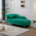 60 Modern Velvet Chaise Lounge IndoorUpholstered Lounge Chair with Left Armrest and Lumbar Pillow Button Tufted Lounge Sofa for Living Room Bedroom OfficeMini Chaise Longue Sofa (Green Storage)