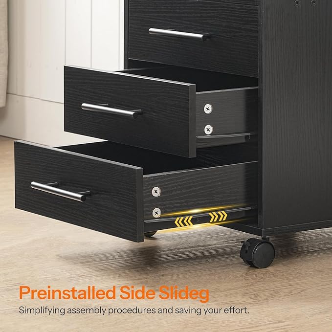HOOBRO 7-Drawer File Cabinet Wooden Office Cabinet with Drawers Mobile Storage Cabinet for Home Office Study Easy Assembly Black BK07WJ01