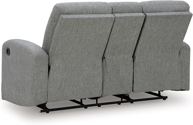 Signature Design by Ashley Carrigan Lane Classic Manual Pull Tab Dual Sided Reclining Loveseat with Console and Storage Gray