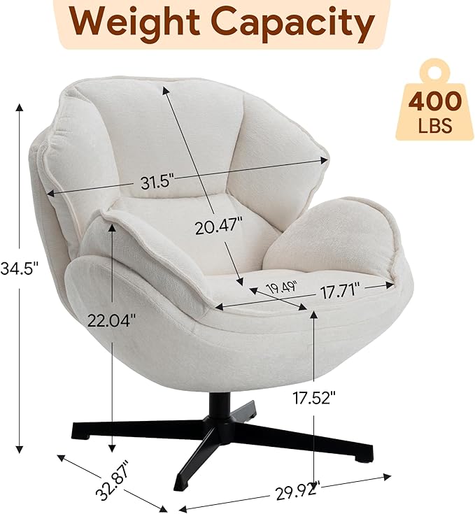 Swivel Accent Chair Set of 2 Modern Recliner Lounge Chair with Metal Base Frame Comfy Tufted Armchair for Living Room Bedroom Home Office Beige