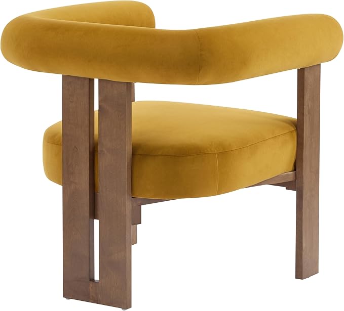 Christopher Knight Home Linton Modern Velvet Upholstered Accent Chair Living Room Solid Wood Lounge Chair Bedroom Soft Cushion Comfy Reading Chair Home Office Sofa Armchair Mustard Yellow+Brown