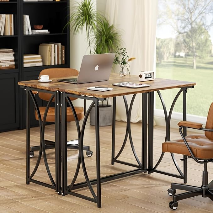 Folding Table 31.5 Small Desk for Bedroom Space Saving Foldable Computer Desk for Home Office Easy Assembly Brown Kaka