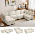 121 U Shaped Modular Sectional Sofa Couch 6 Seat Convertible Upholstered Deep Seat Sleeper Sofa with Chaise Lounge Cloud Couch for Living Room Beige White