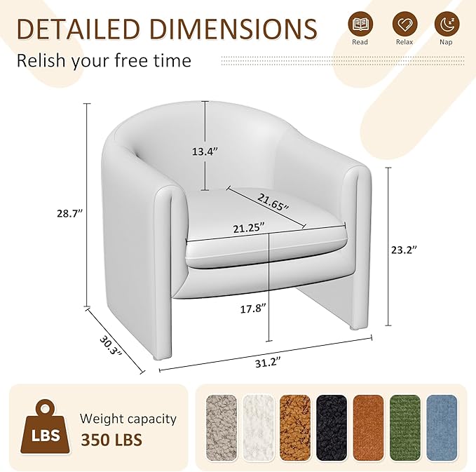 VANOMi 31.2 Accent Chair Modern Upholstered Living Room Chairs Comfy Single Sofa Chair for Bedroom Office Waiting Room (Curry Boucle)
