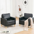 STHOUYN Black Faux Leather Accent Chairs Set of 2 Small Living Room Bedroom Chairs Comfy Reading Chair Single Sofa for Adults Suitable Small Spaces Office Couch Easy Assembly