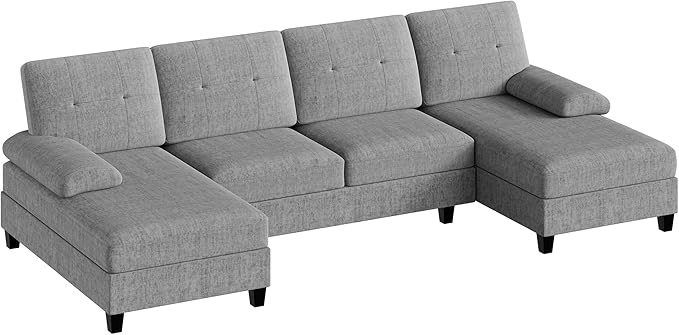 Walsunny Sectional Couches for Living Room Convertible U-Shaped Sofa Couch with Double Chaise 4 Seat Sofa Set Modular Sectional Sofa for Living Room Apartment Bedroom Grey