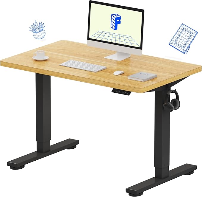 FLEXISPOT EN1 One-Piece Standing Desk with 1-Inch Thick Desktop 40x24 Electric Height Adjustable Desk for Home Office &amp Multi-Device Workstations Maple