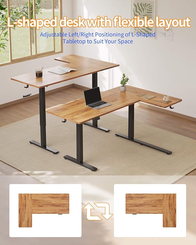YIHAYO Reversiable L-Shaped Electric Standing Desk 59 Inches Stand Up Corner Desk Sit and Stand Up for Work Office Home Ergonomic Rising Computer Table with Splice Board Rustic Brown