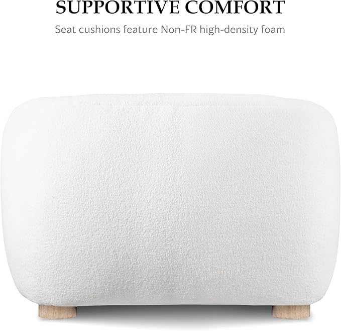 Furniture of America Amara Modern Boucle Arm Chair with Sloped Armrests and High Density Foam Wooden Comfortable Couch for Living Room Office Oeko TEX Certified White