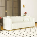 83 Velvet White Couch Modern Sofas for Living Room Cream Sofa 3 Seater Solid Wood Frame with Gold Metal Legs and Two Pillows Comfy Teddy Sofa ﻿