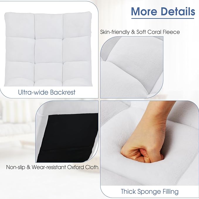 Moccha 14-Position Floor Sofa Folding Sofa Chair with Back Support Memory Foam Floor Gaming Chairs for Adults Adjustable Padded Couch Recliner Chaise Lounge for Reading Meditating (White)