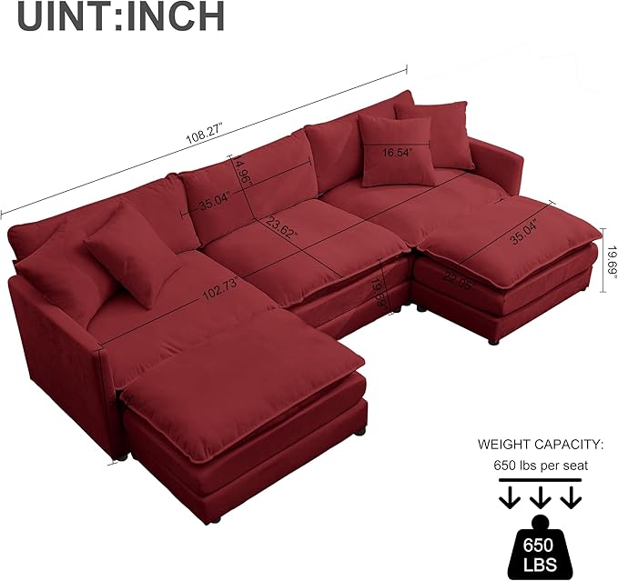 Modular Sectional Sofa Convertible U Shaped Cloud Couch with Memory Foam Comfy Modular Sofa with Ottomans Chenille Fabric for Living Room