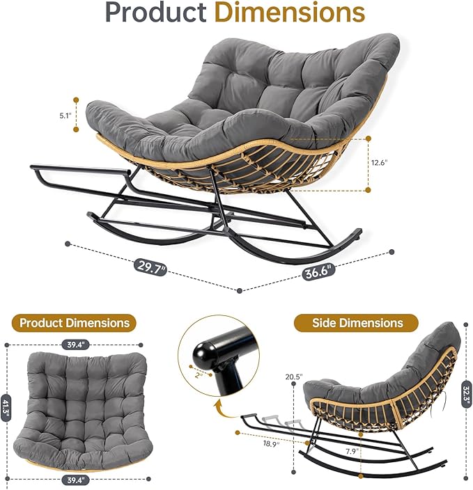 Egg Chair Wicker Outdoor Chairs Oversized Patio Lounger Chair with Water Resistant PE Rattan Adjustable Footstool Cushioned Comfort for Porch Garden Living Room Dark Grey