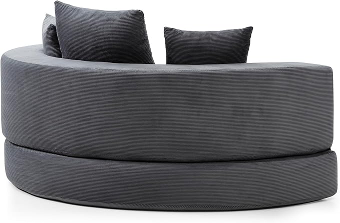 Grey Boneless Loveseat Couch - 67 Circular Convertible Sofa Bed No Assembly Corduroy Folding Floor Futon with Pillows for Small Spaces (Grey)