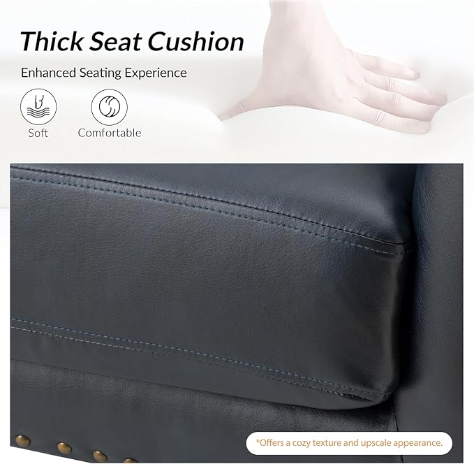 Upholstered Faux Leather Accent Chair with Black Metal Legs Comfy Armchair with Removable Cushion &amp Nailhead Trim Wingback Vanity Chair for Reading Living Room Bedroom