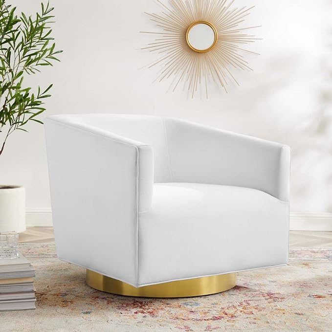 Modway Twist Performance Velvet Accent Lounge Swivel Chair in White