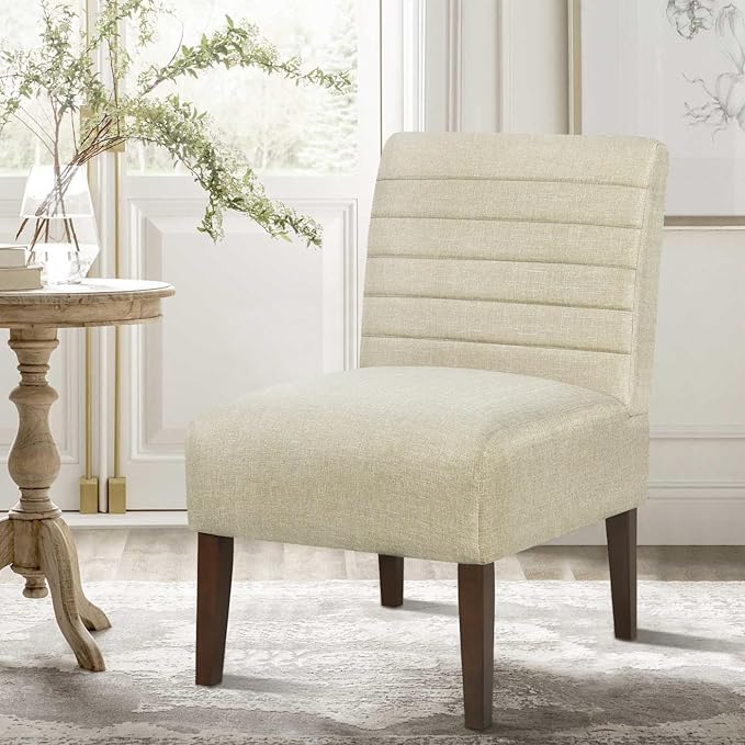 Anwick Beige Modern Accent Chair Mid Century Upholstered Living Room Chair with Wood Legs Comfy Small Accent Chair with Back for Small Spaces Office Bedroom Reading Spaces (Beige)