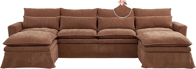 Sectional Couch Cover Couch Covers for U Shape Sofa Sofa Cover Washable Furniture Protector Cover for 122″ Cushion Couch Fabric Brown