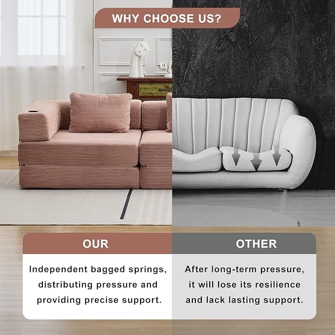 78 Loveseat Sleeper Sofa 4 in 1 Convertible Floor Sofa Bed Boneless Cloud Couch with Cup Holder Fold Out Floor Couch for Living Room Bedroom Lounge Corduroy Pink