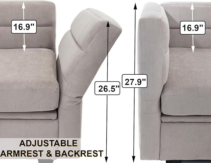 asunflower Loveseat Sofa with Seats Storage Modular Sectional Sofa Small Couch with Ottoman for Small Spaces Convertible L Shaped Love Seat 2 Seater Couch for Bedroom Home Office(Grey)