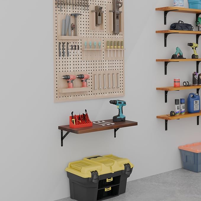 Floating Wall Desk for Home OfficeWall Mounted Table with Pine Wood24 Inch Workbench for GarageWork Table with Heavy Duty Brackets for KitchenDiningLaundry