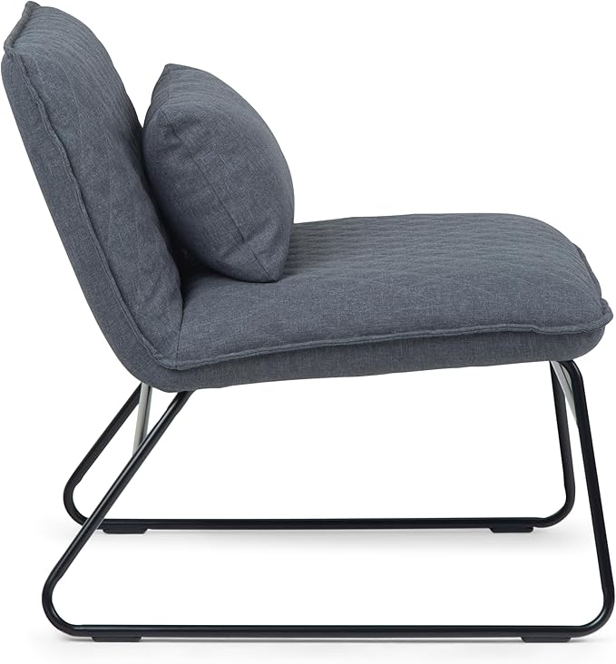 SIMPLIHOME Burke 25 inch Wide Modern Accent chair with Lumbar Pillow in Grey Linen Look Fabric for the living and family room