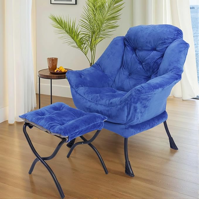 Kokel Lazy Chair with Folding OttomanLiving Room Chairs (Blue-1248)